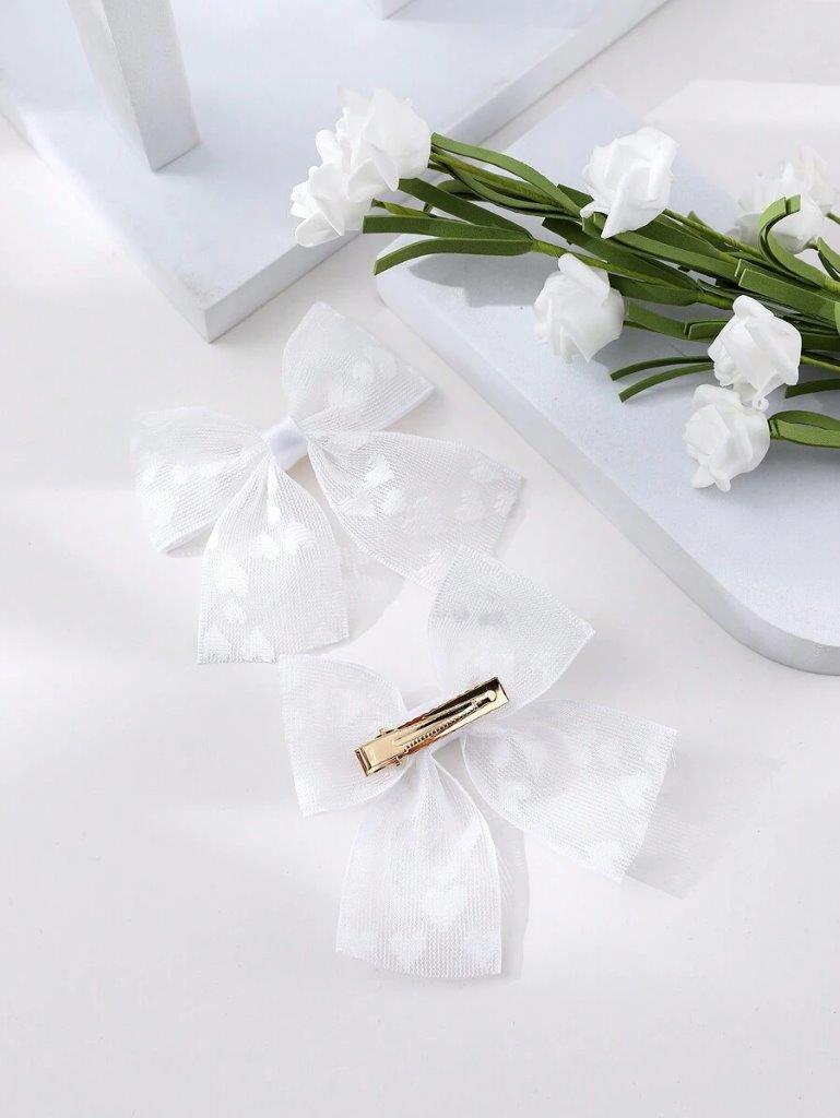 2 Piece Heart Pattern Bow Clips