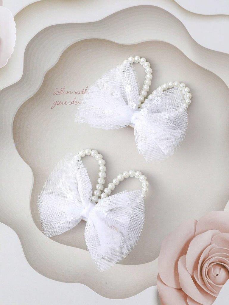 2 Piece Pearl Rabbit Ear Hair Clips Set