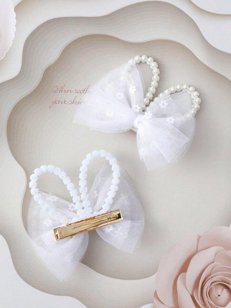 2 Piece Pearl Rabbit Ear Hair Clips Set