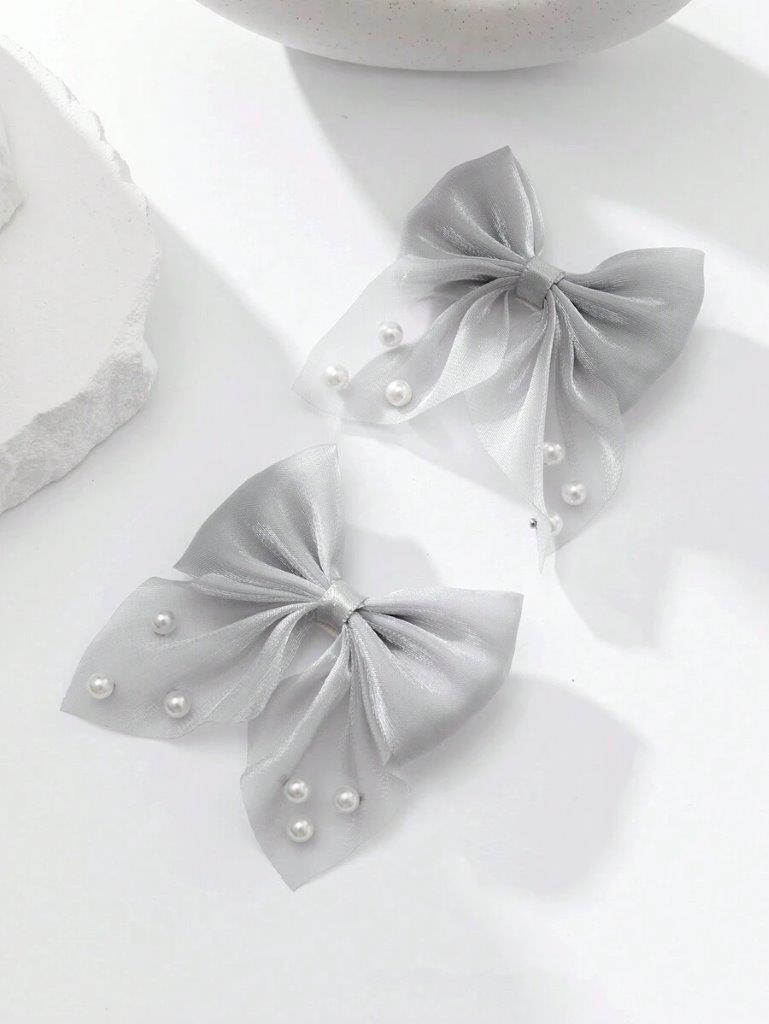 2 Piece Pearl Light Grey Hair Clips Set