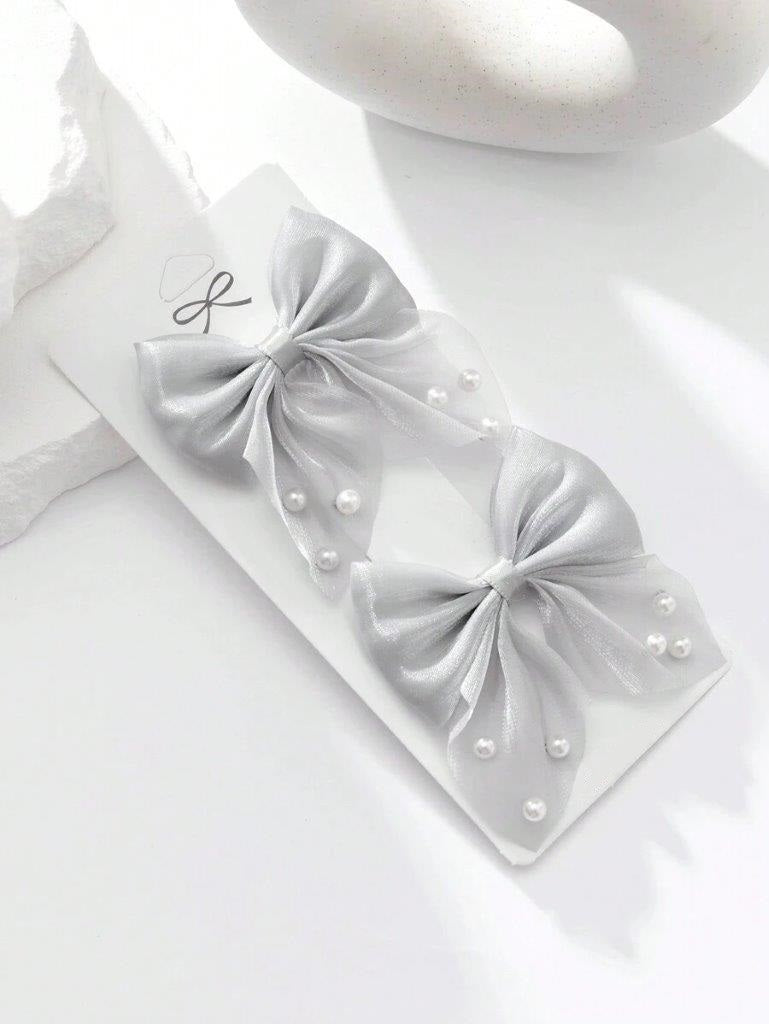 2 Piece Pearl Light Grey Hair Clips Set