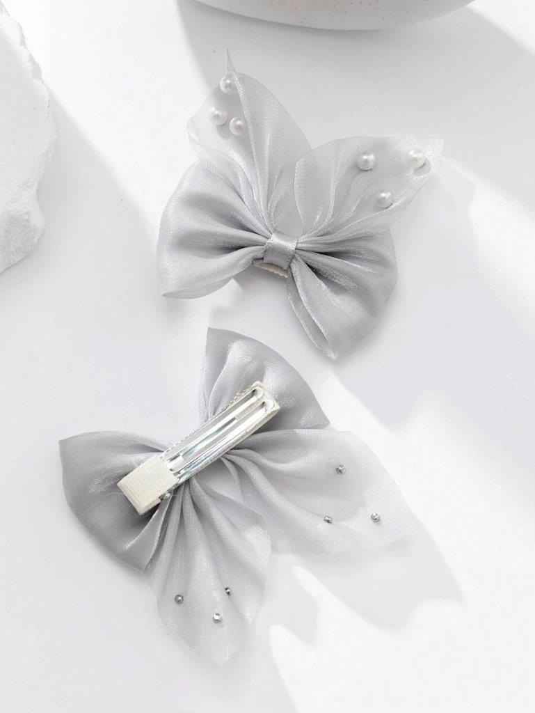 2 Piece Pearl Light Grey Hair Clips Set