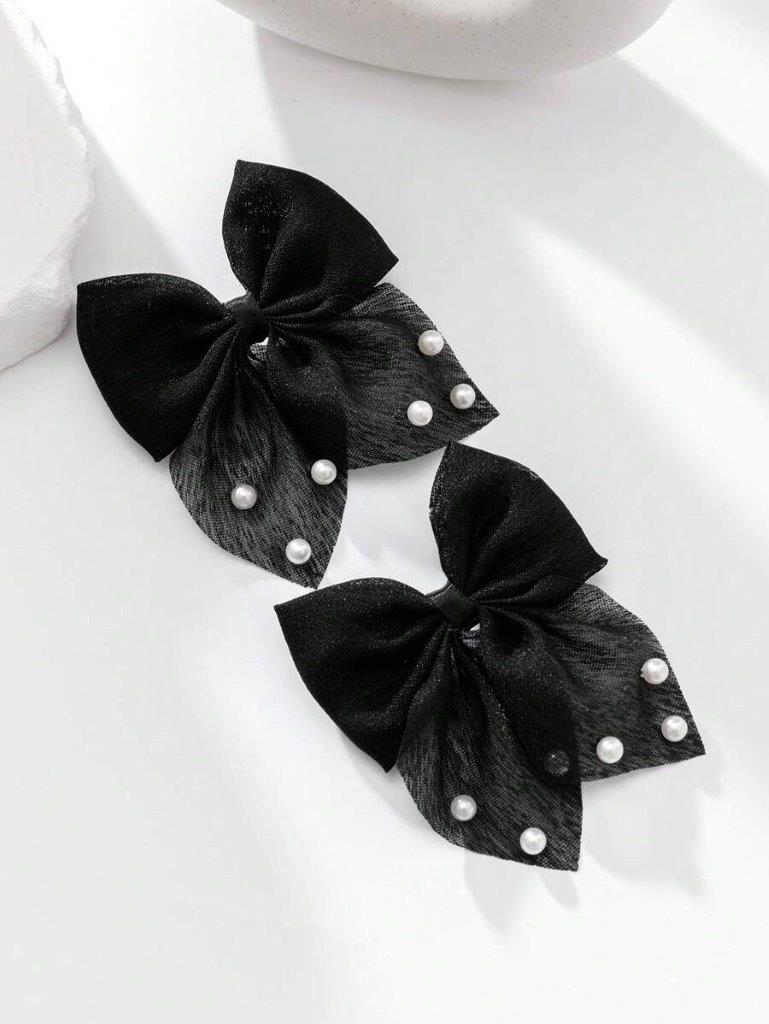 2 Piece Pearl Black Hair Clips Set