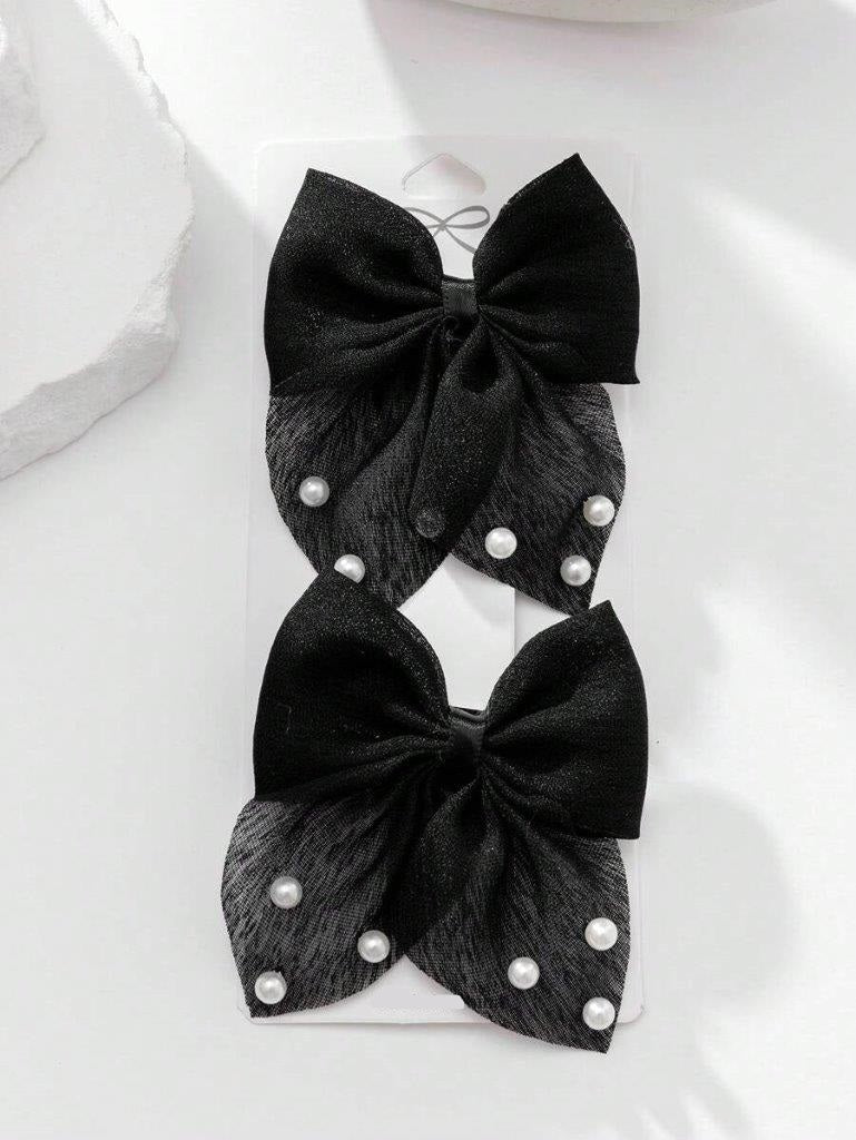 2 Piece Pearl Black Hair Clips Set