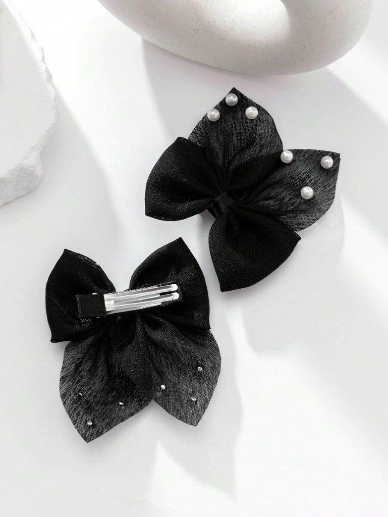 2 Piece Pearl Black Hair Clips Set