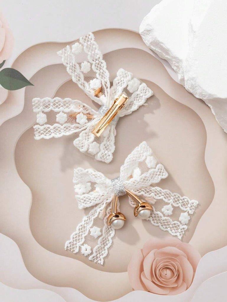 2 Piece Butterfly Pearl Hair Clips Set