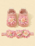 Baby Pink Flower Decor Socks With Headband