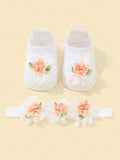 Baby White Flower Decor Socks With Headband