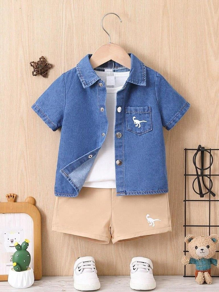 Baby 3 Piece T-Shirt Denim Shirt And Shorts Set