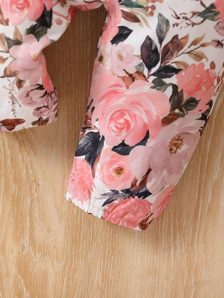 Baby Ribbed Bodysuit And Floral Pants Set Pink