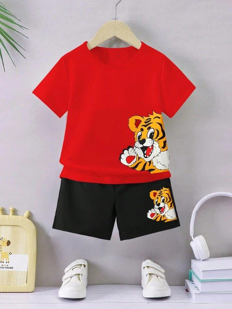 Baby Red Tiger Tee And Shorts Set