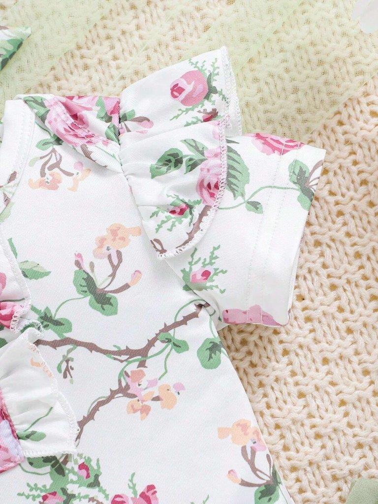 Baby Floral Ruffle Bodysuit And Pants Set
