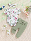 Baby Floral Ruffle Bodysuit And Pants Set