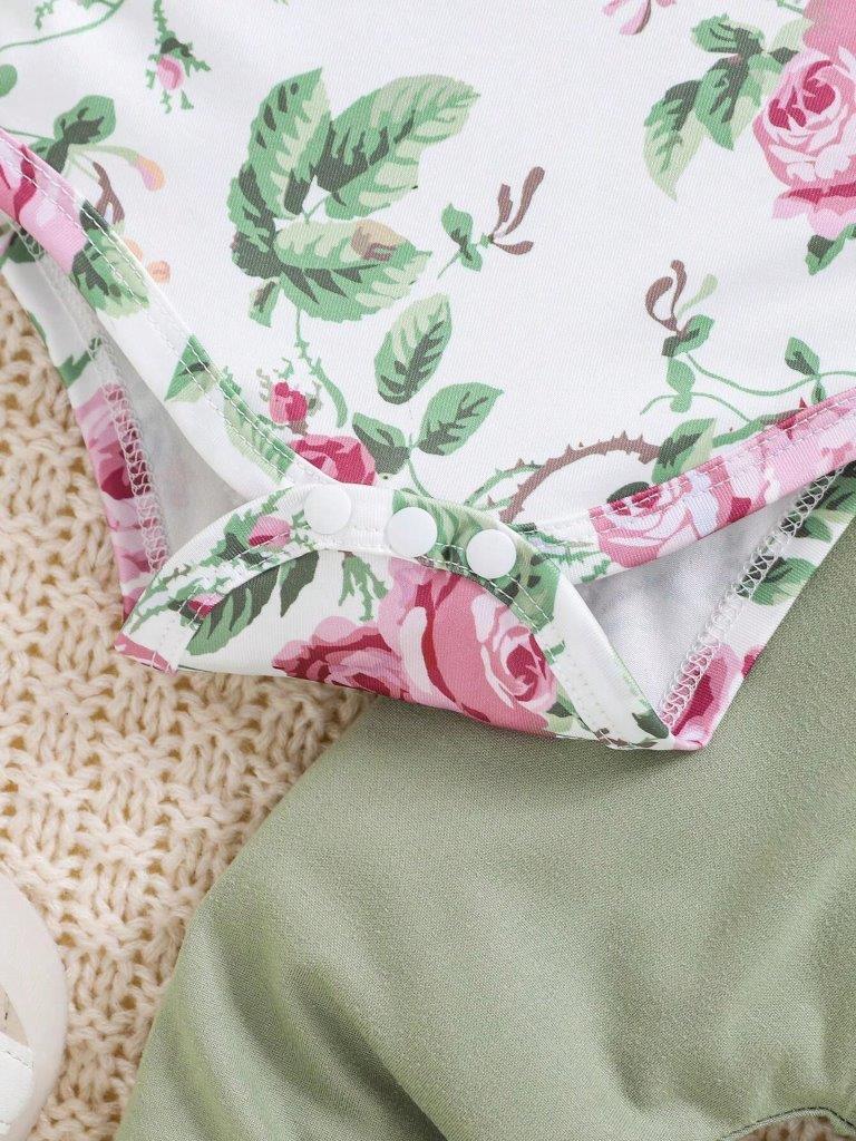 Baby Floral Ruffle Bodysuit And Pants Set
