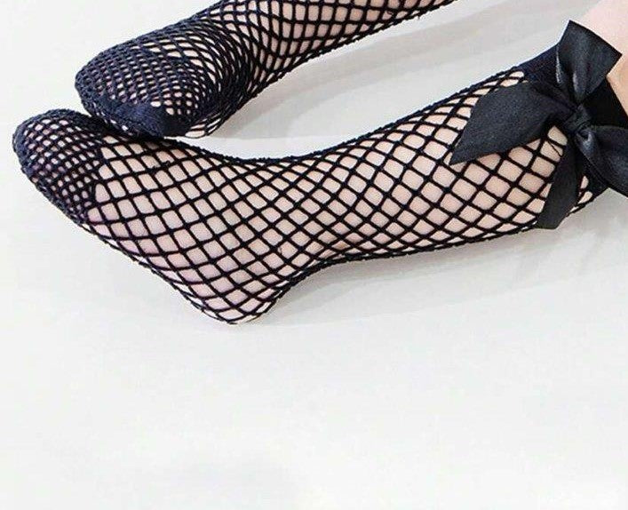 Baby Bow Net Socks Black