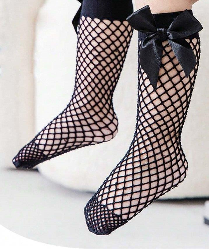 Baby Bow Net Socks Black