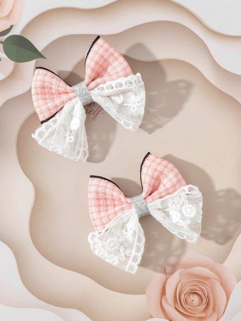 2 Piece Pink Plaid Hair Clips