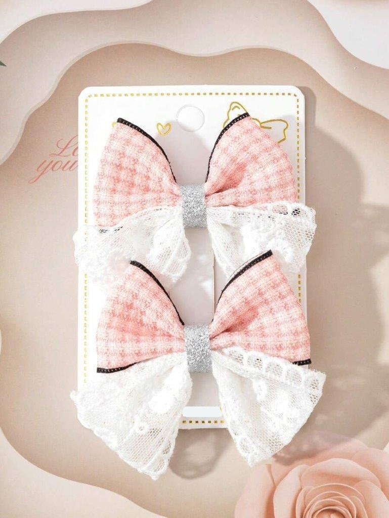 2 Piece Pink Plaid Hair Clips