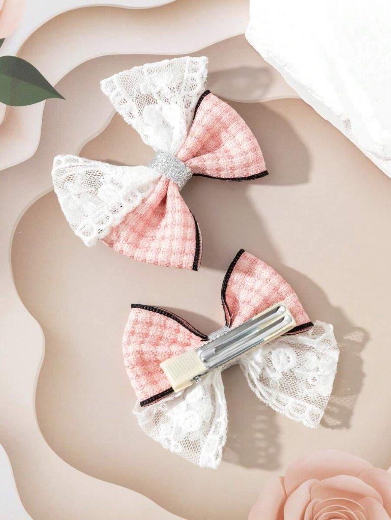 2 Piece Pink Plaid Hair Clips