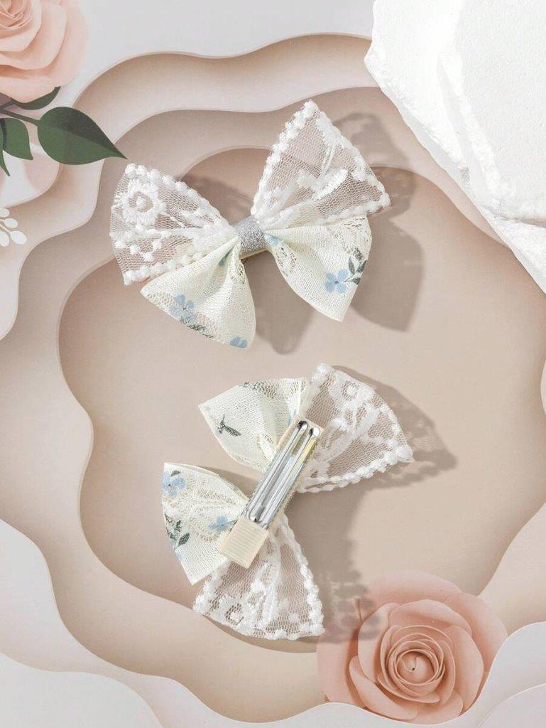 2 Piece Flower Bowknot Design Hair Clips