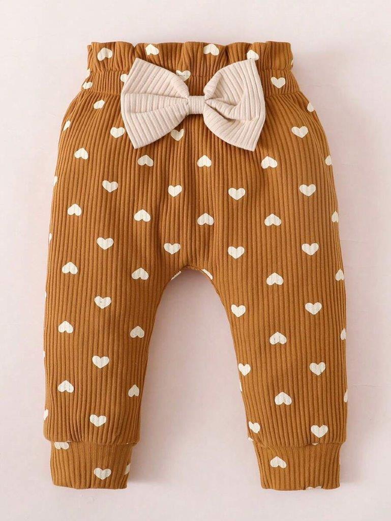 Baby Button Ribbed Bodysuit With Heart Pants Set