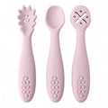 Baby 3 Piece Silicon Spoon Set Baby Pink