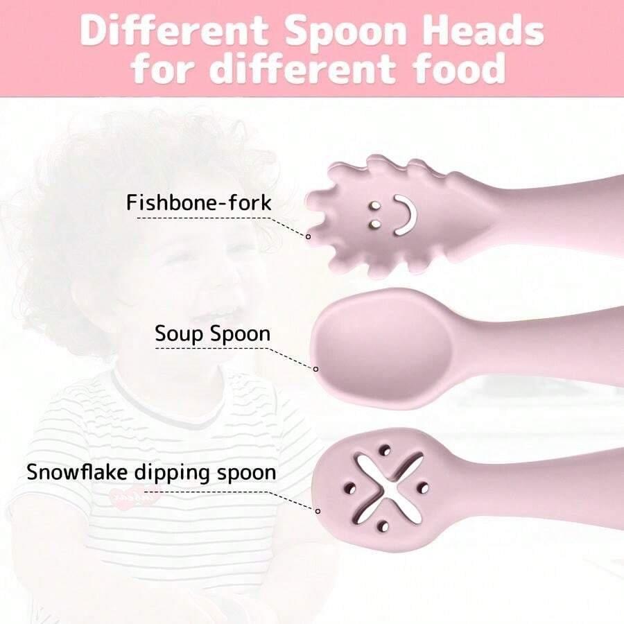 Baby 3 Piece Silicon Spoon Set Baby Pink