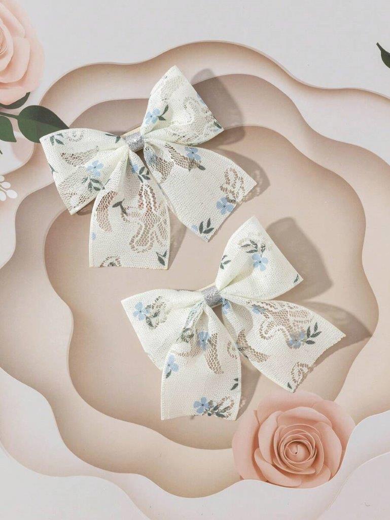 2 Piece Floral Bow Hair Clips Set