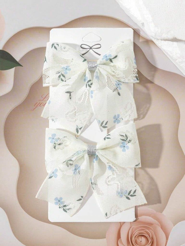 2 Piece Floral Bow Hair Clips Set