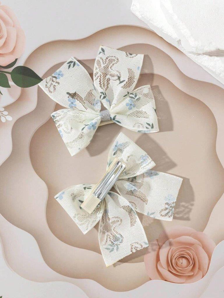 2 Piece Floral Bow Hair Clips Set
