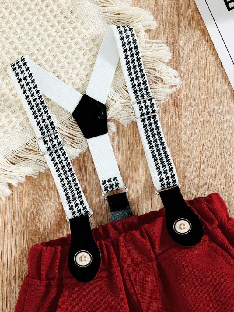 Baby 3 Piece Burgundy Bow Tie Short Sleeve Suspender Set