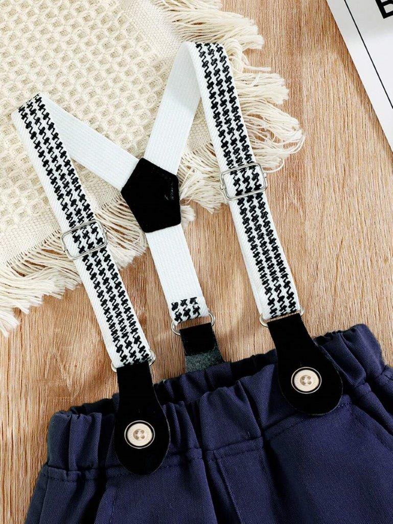 Baby 3 Piece Navy Blue Bow Tie Short Sleeve Suspender Set
