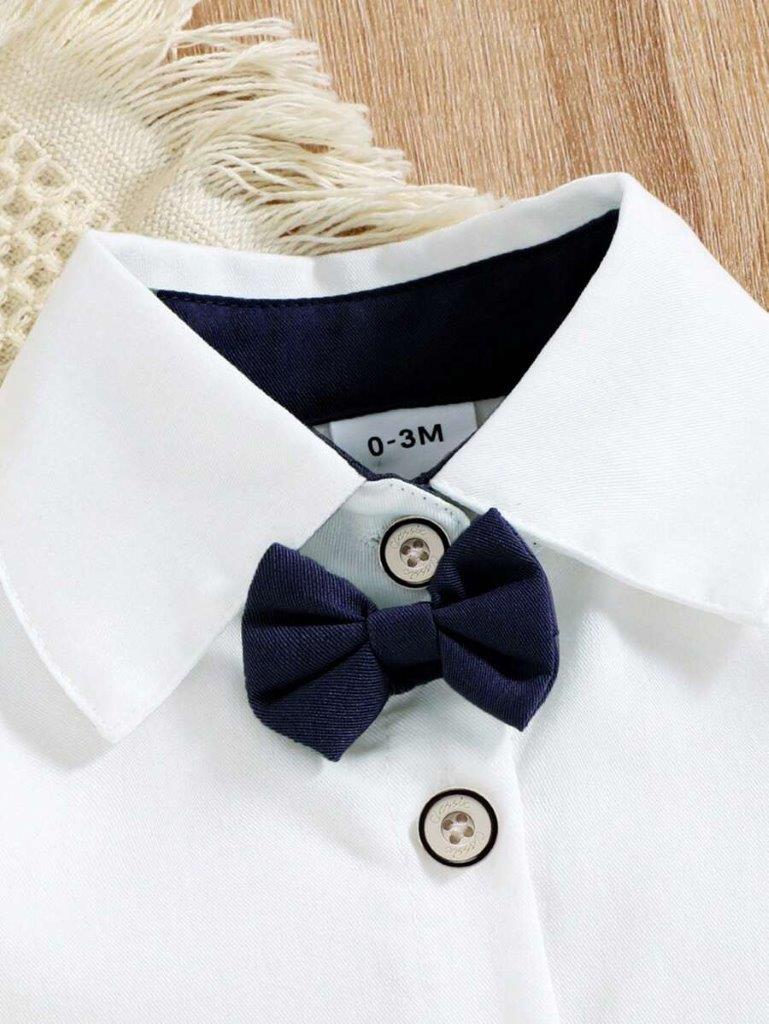 Baby 3 Piece Navy Blue Bow Tie Short Sleeve Suspender Set