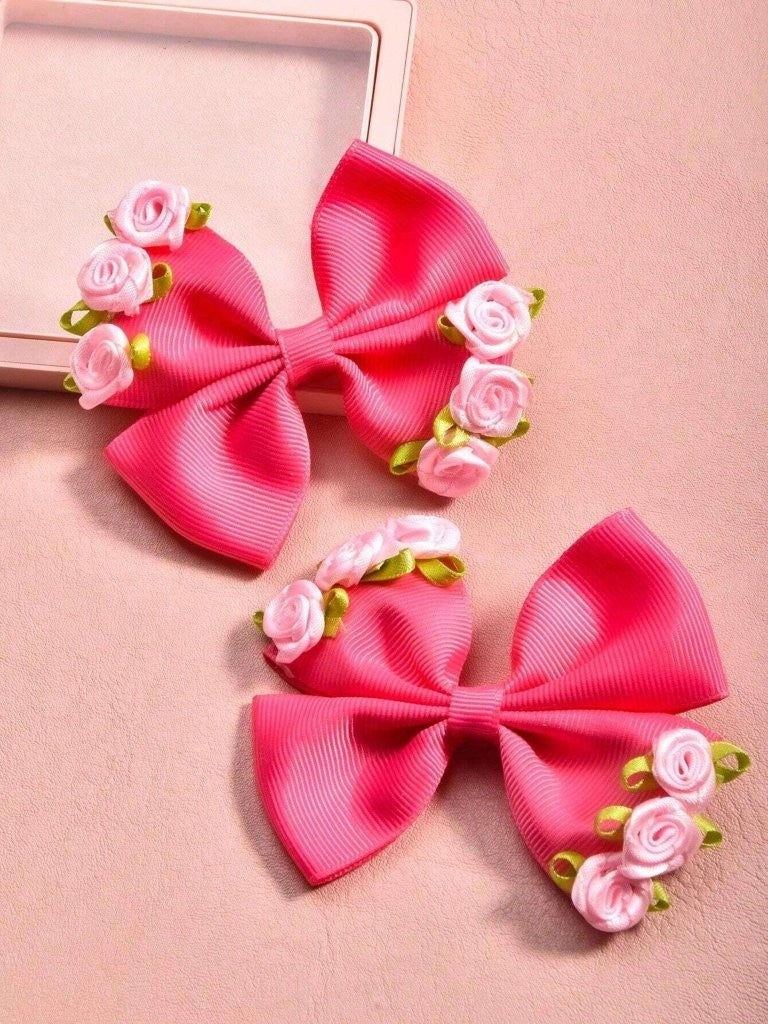 2 Piece Hot Pink Rose Hair Clips