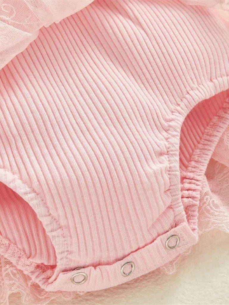 Baby Pink Ruffle Flower Tutu Bodysuit Dress Set