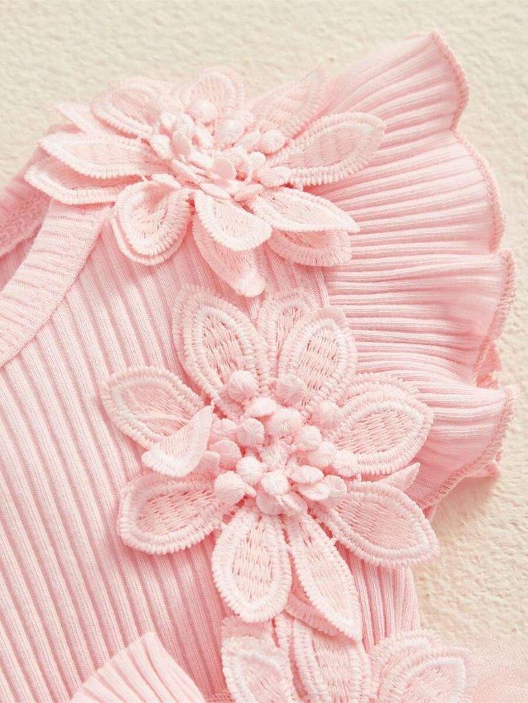 Baby Pink Ruffle Flower Tutu Bodysuit Dress Set