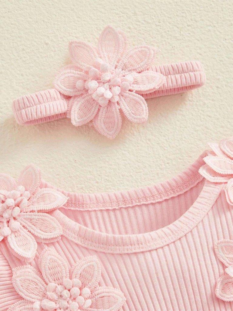 Baby Pink Ruffle Flower Tutu Bodysuit Dress Set