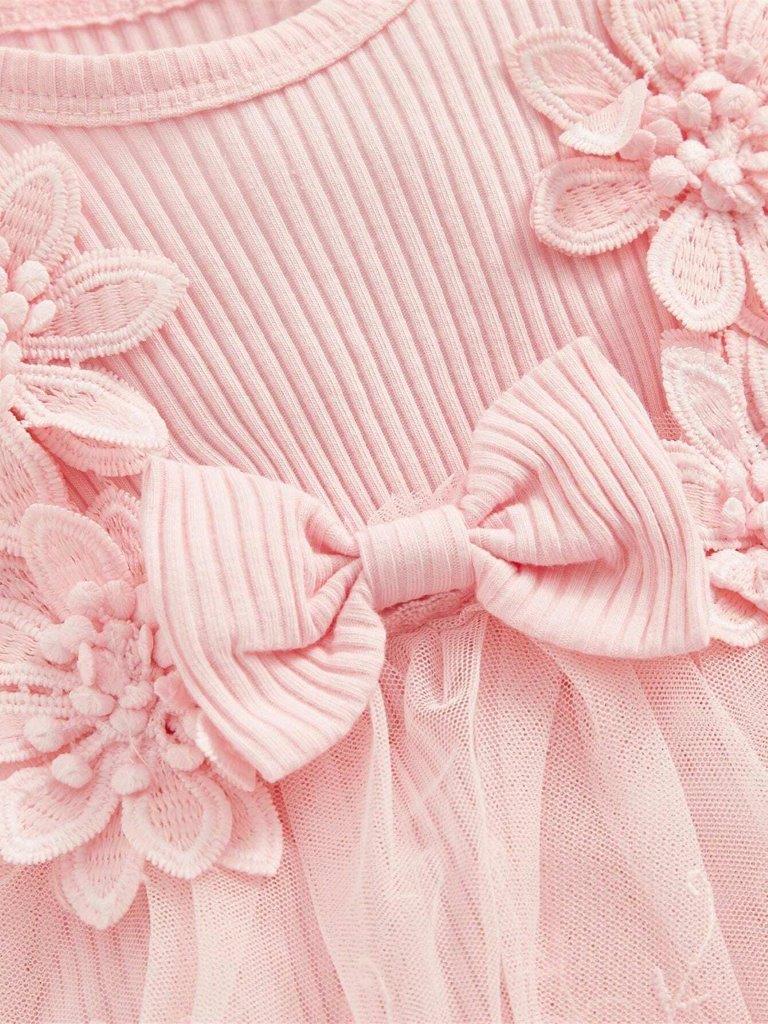 Baby Pink Ruffle Flower Tutu Bodysuit Dress Set