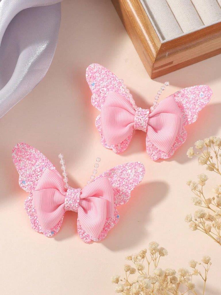 2 Piece Glitter Butterfly Hair Clips Pink