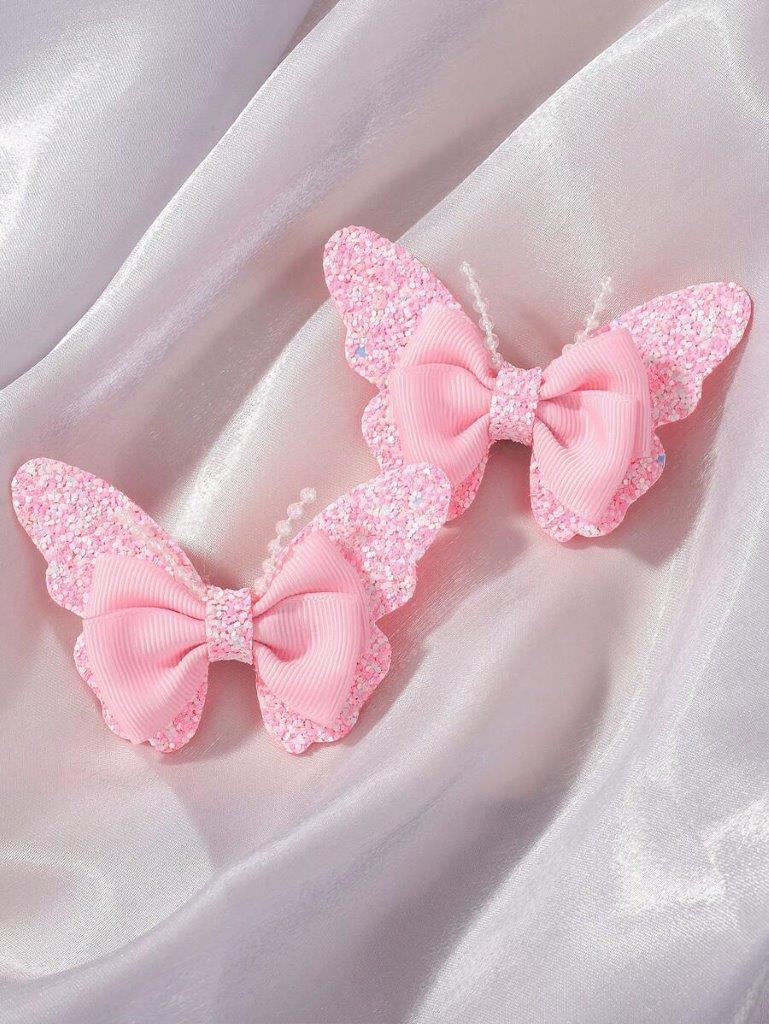 2 Piece Glitter Butterfly Hair Clips Pink