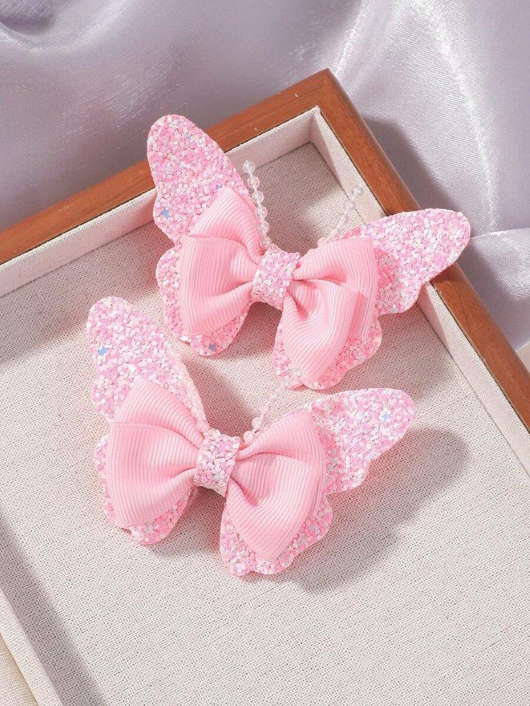 2 Piece Glitter Butterfly Hair Clips Pink