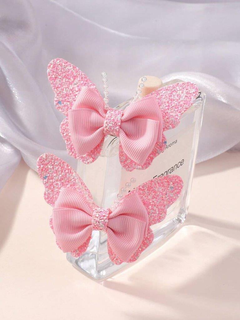 2 Piece Glitter Butterfly Hair Clips Pink