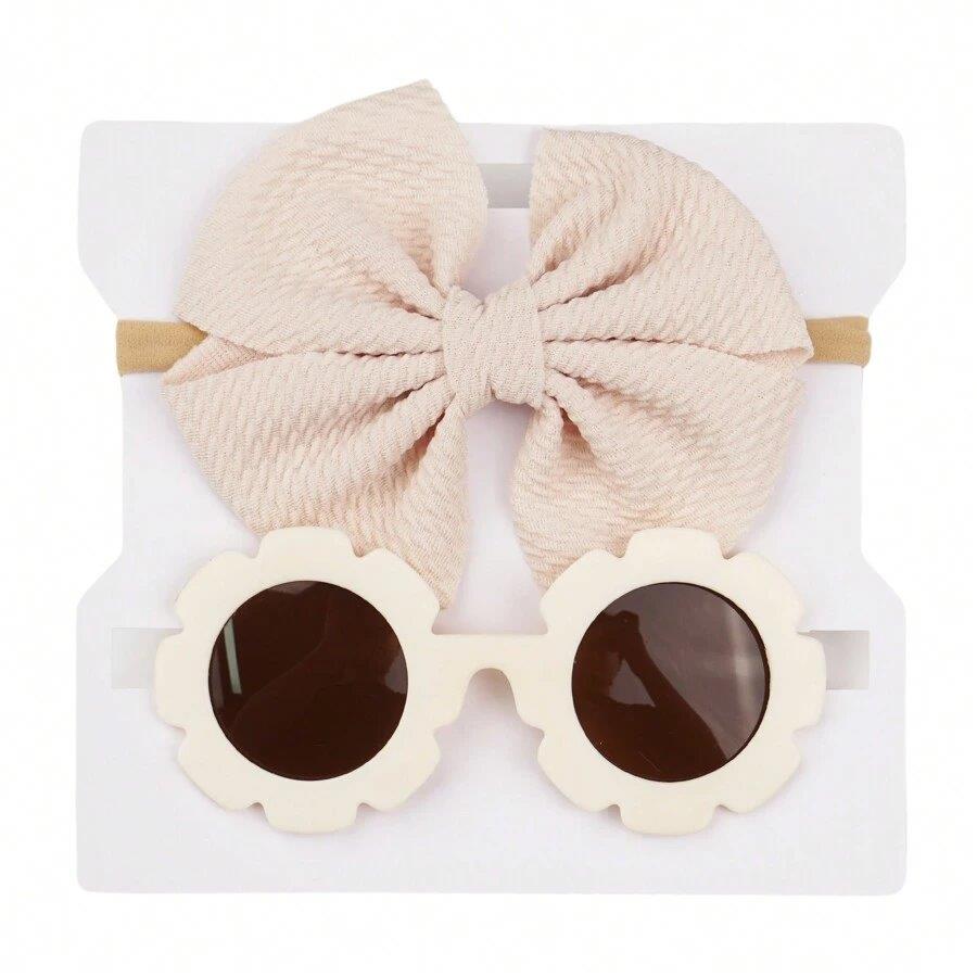 Kids Cream Sunglasses With Headband Set