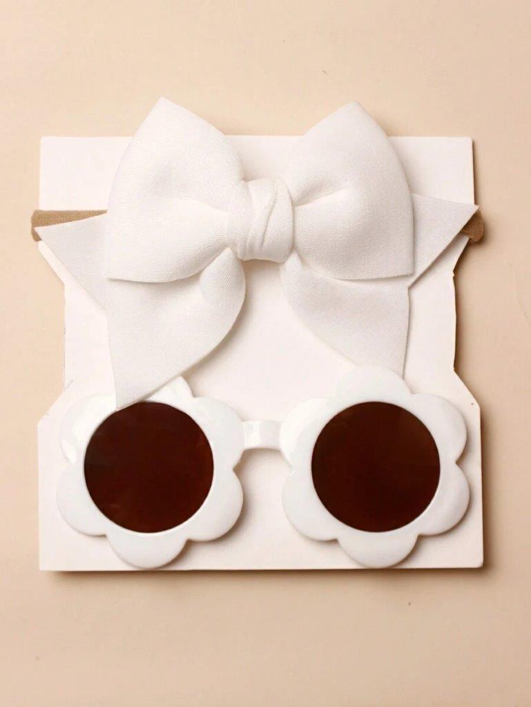 Kids Flower Sunglasses With Headband Set White