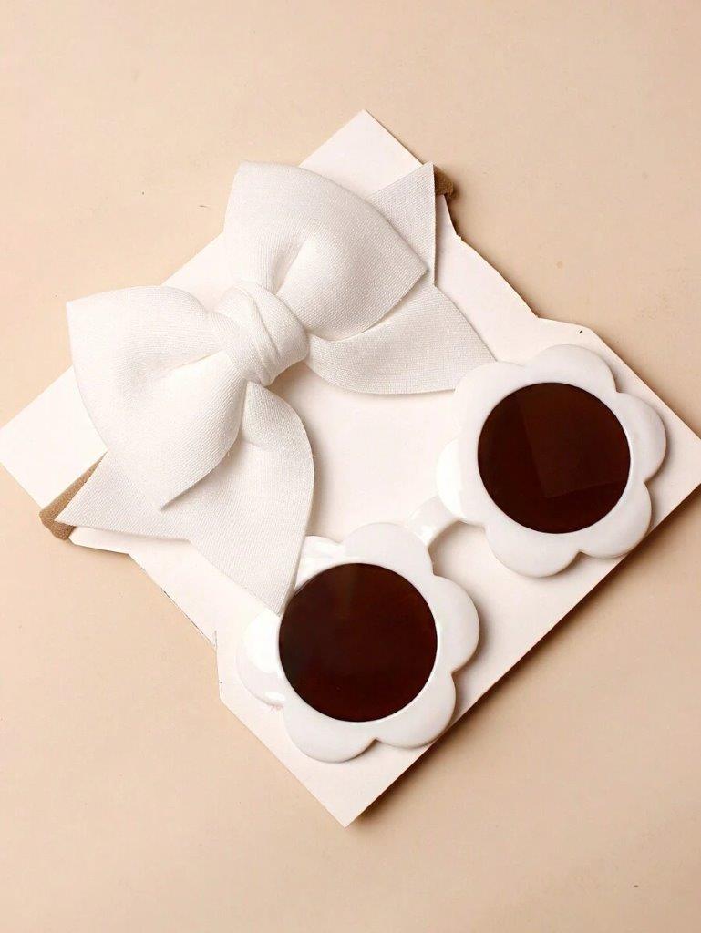 Kids Flower Sunglasses With Headband Set White