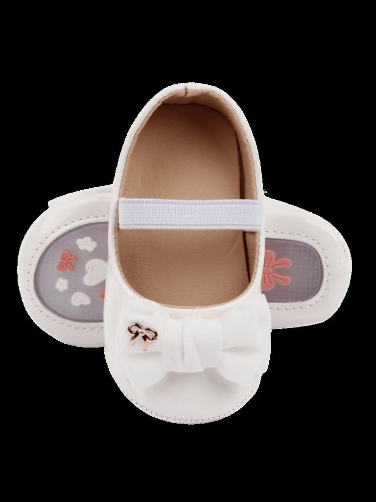 Baby White Elastic Band Strap Bow Shoes