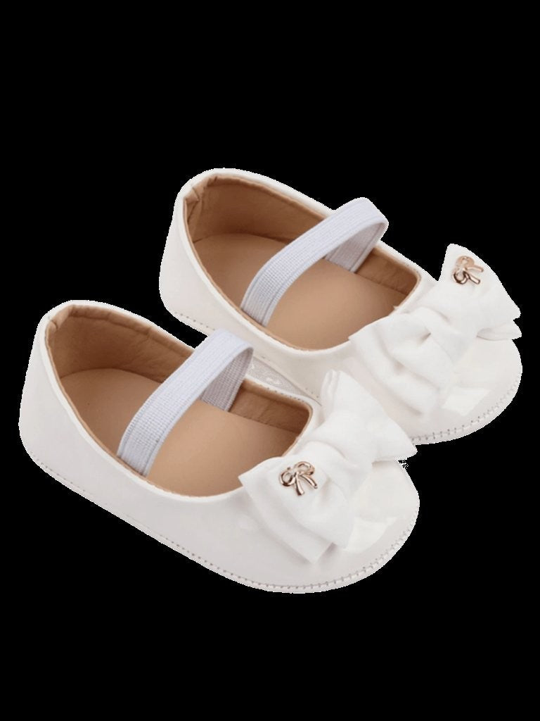 Baby White Elastic Band Strap Bow Shoes
