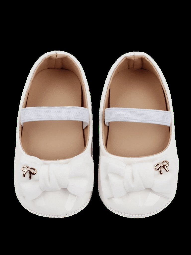 Baby White Elastic Band Strap Bow Shoes