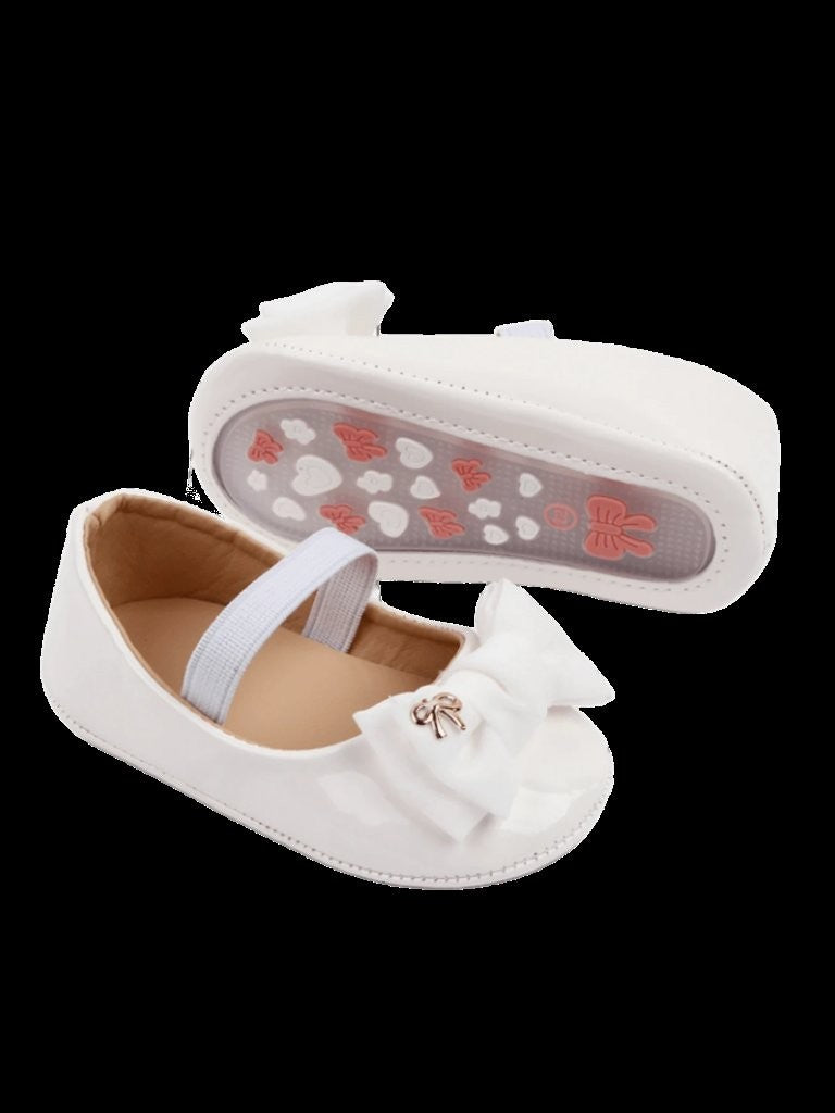 Baby White Elastic Band Strap Bow Shoes