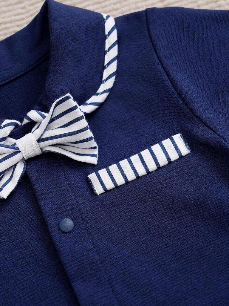 Baby Stripe Bow 2 Piece Set Navy Blue